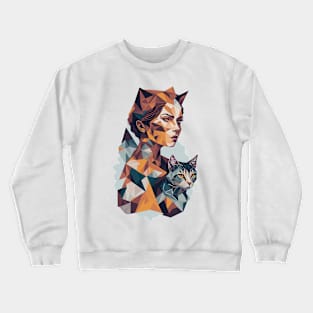 Geometric Woman with Cat abstract design Crewneck Sweatshirt